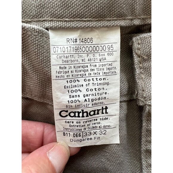 Carhartt Mens Dungaree Fit Work Pants 33x32 B11DES Tan 100% Cotton Durable Const - Picture 6 of 9